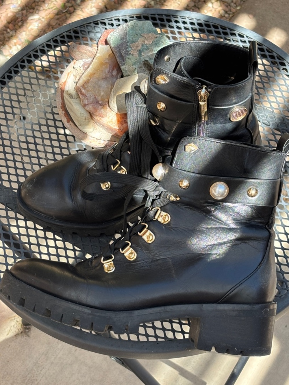 Karl Lagerfeld Perry Leather Boots Size 8.5 Black